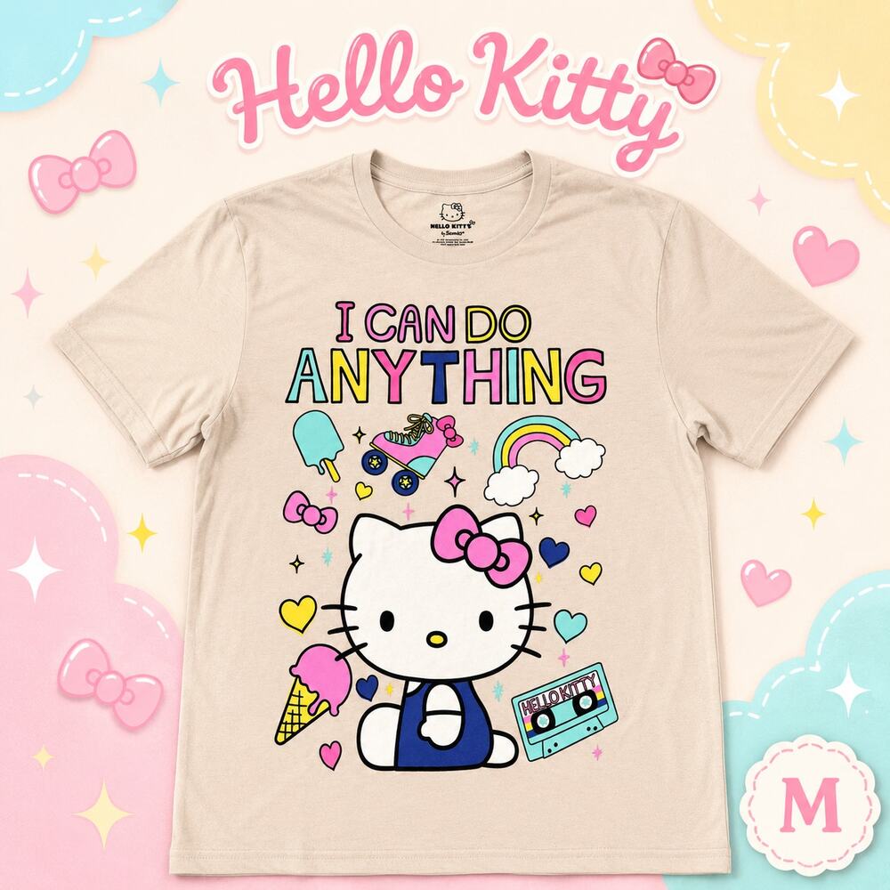 Hello Kitty Sanrio I Can Do Anything Graphic Tee Cream Medium NWOT